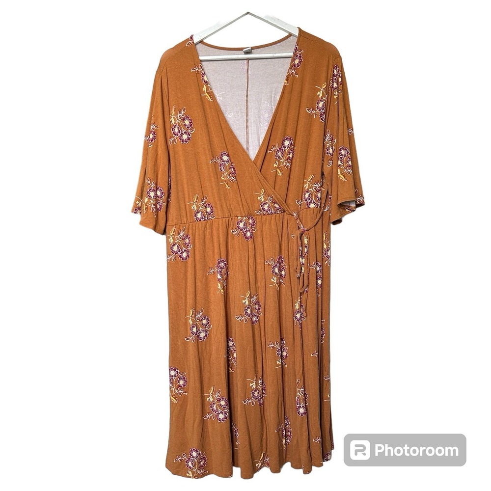 Old Navy Fit & Flare Faux Wrap Dress Plus Size Womens 2X‎ Floral Orange Boho